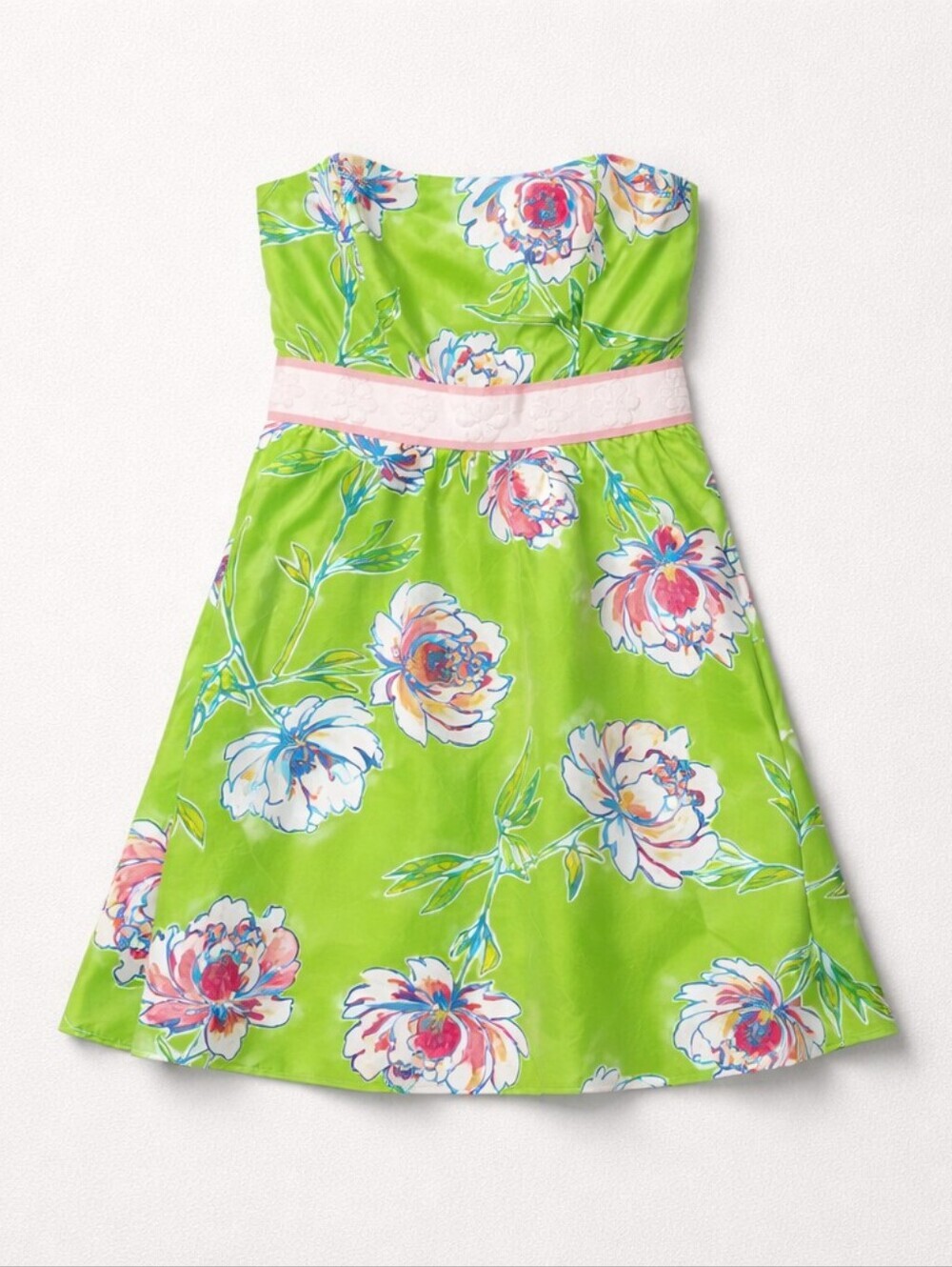 Lilly Pulitzer Langley Dress Green Tossed Floral Silk Floral Strapless Dress 2